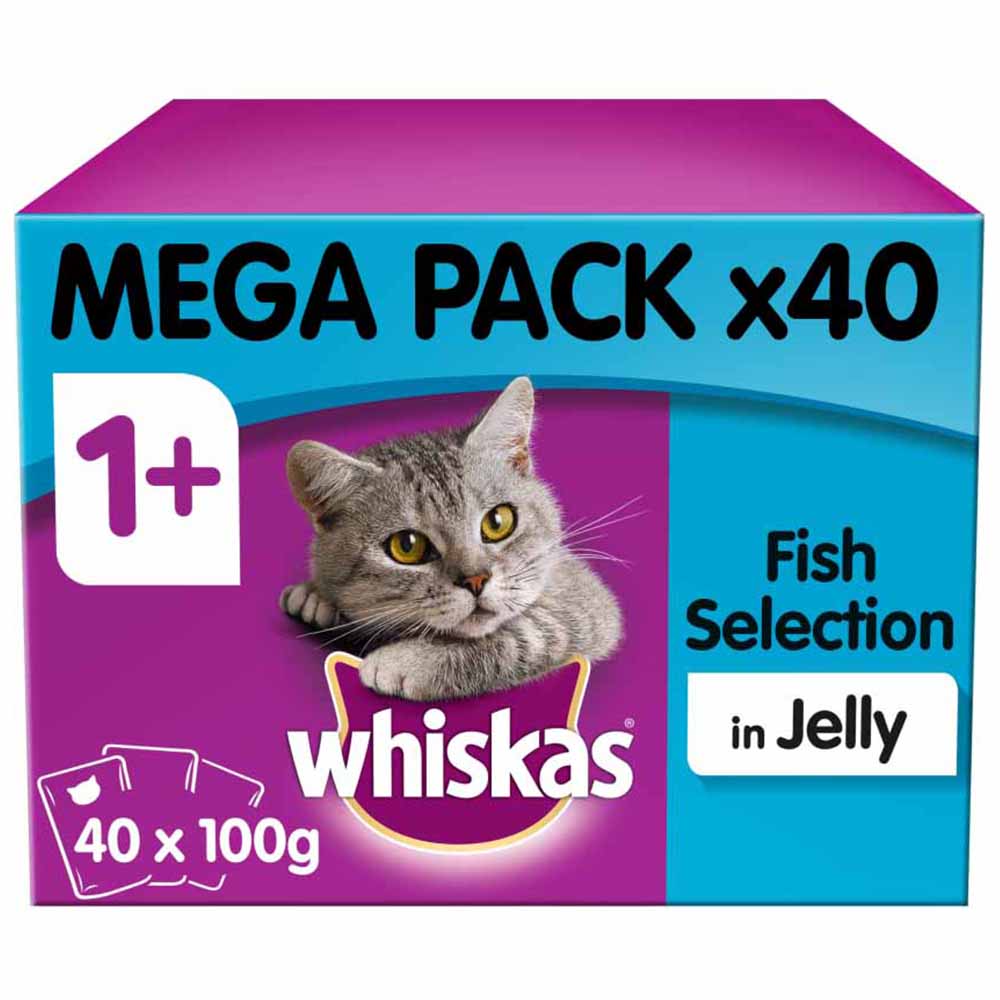 Whiskas Adult 1 Years+ Fish Selection in Jelly Cat Food Pouches 40x100g Image 1