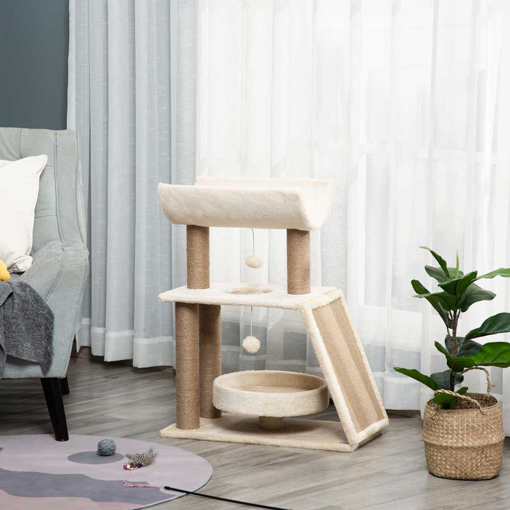 PawHut Brown Cat Tree Kitten Tower with Scratching Post Image 2