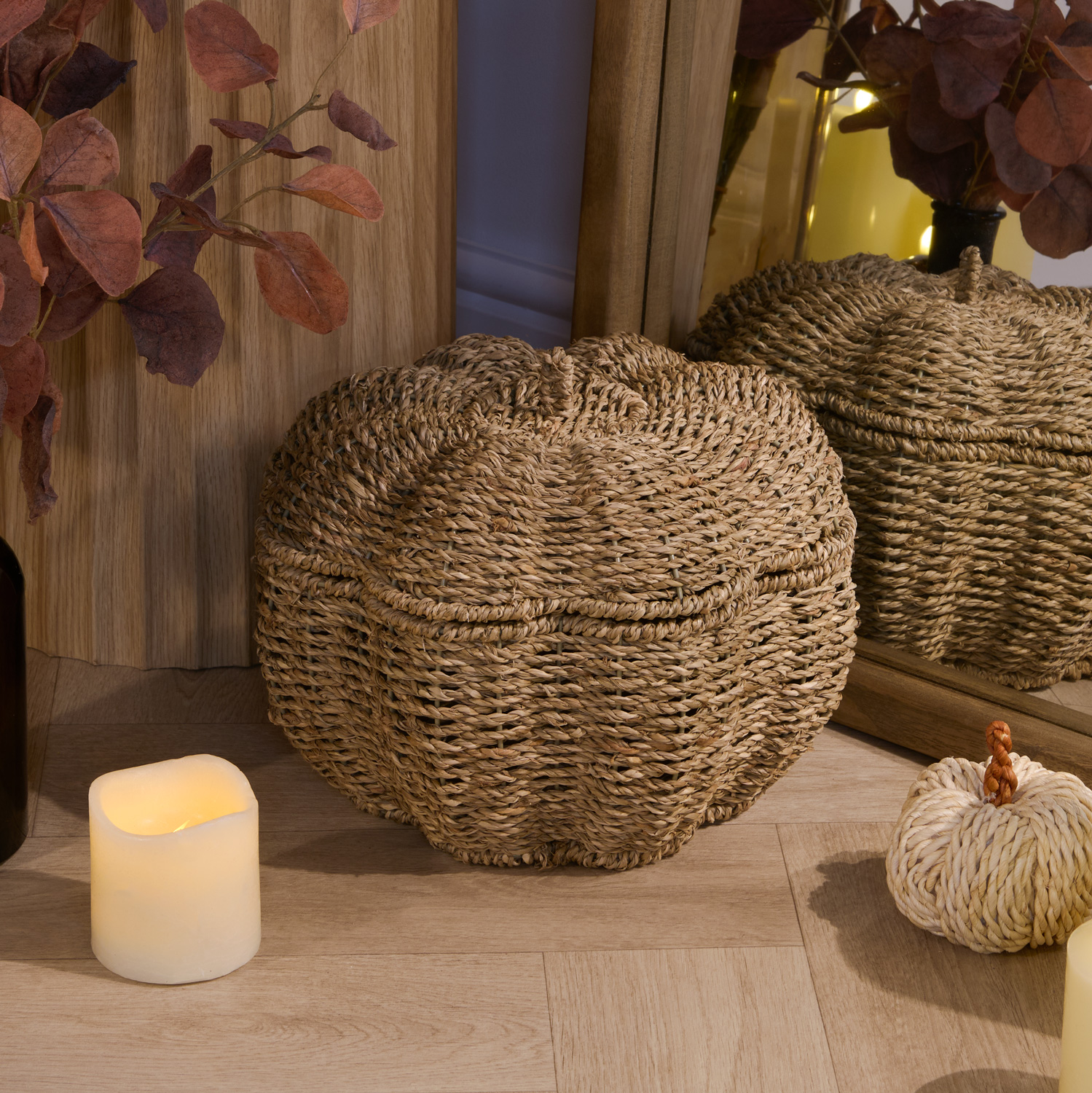 Pumpkin Woven Basket Brown Image 2