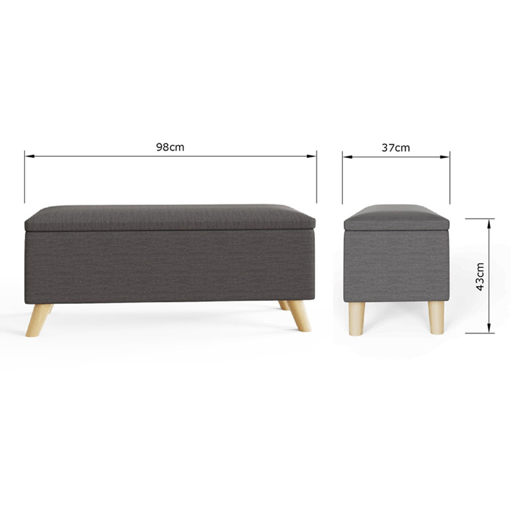 GFW Secreto Charcoal Grey Hopsack Fabric Ottoman Storage Bench Image 9