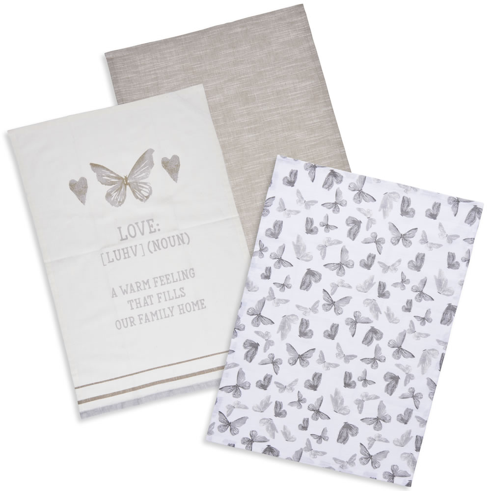Wilko Flutter Tea Towels 3 pack Wilko