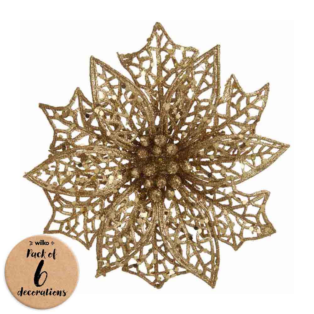 Wilko Rococo Snowflake Christmas Baubles 6 Pack Image 1