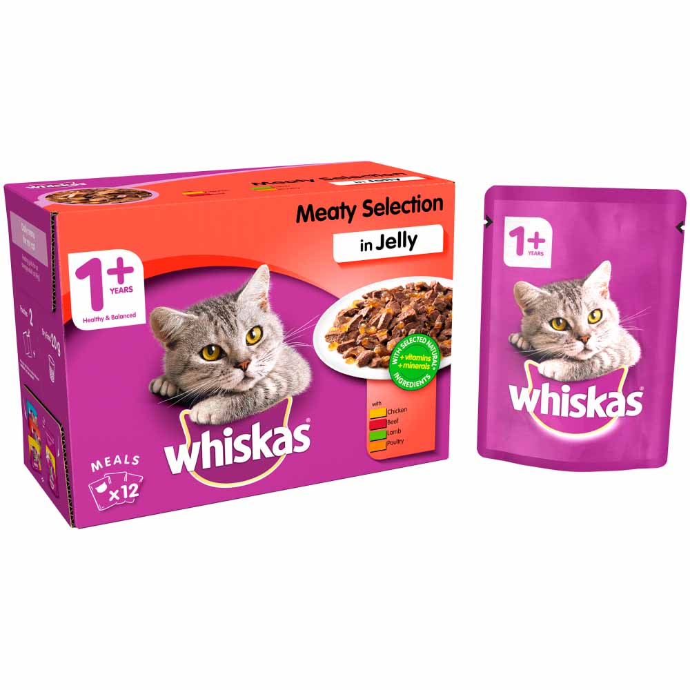 Whiskas Adult Wet Cat Food Pouches Meat in Jelly 12 x 100g Image 3