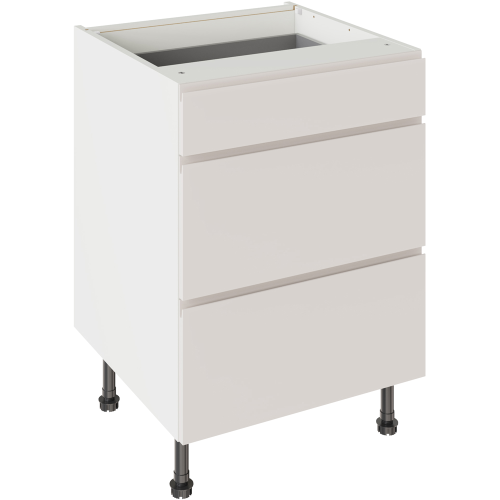 Kitchen Kit J-Pull Gloss Light Grey 3 Drawer Base Kitchen Cabinet Flatpack 600mm Image 1