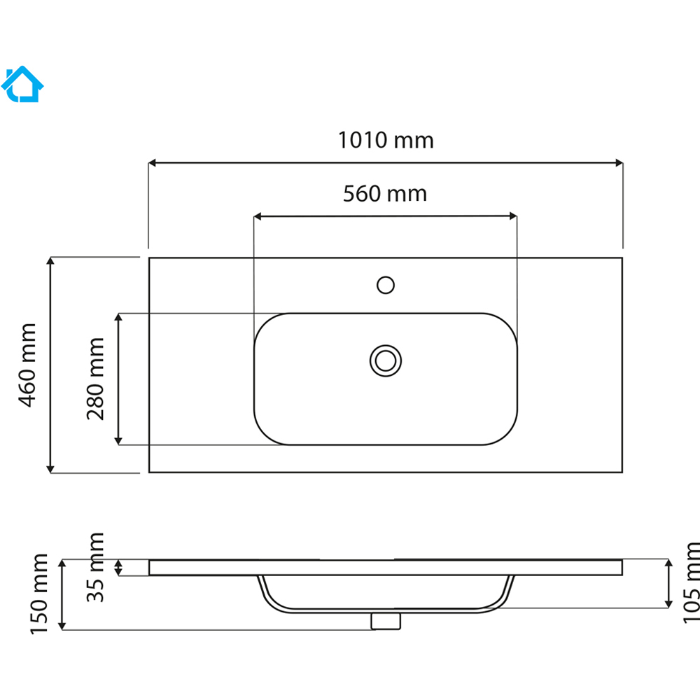 Limoge White Ceramic Mid Edge Inset Basin with Oval Bowl 1010mm Image 3
