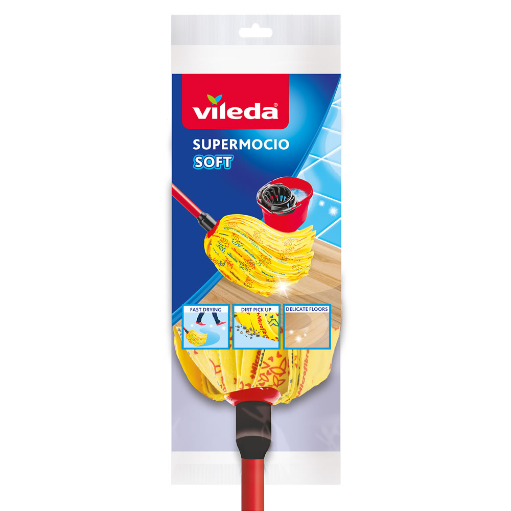 Vileda Supermocio Soft Mop 50% viscose, 30% PES, 20% PP (Head) Steel (Handle)  - wilko