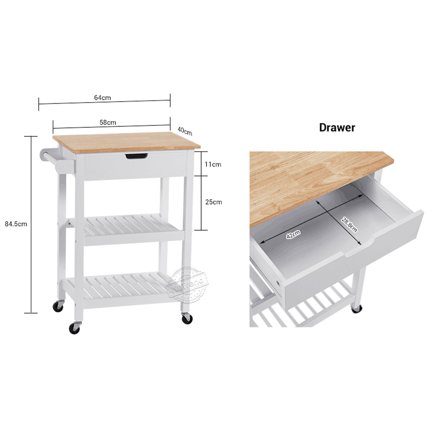 Alexa Kitchen Storage Cart Trolley - Grey Image 2