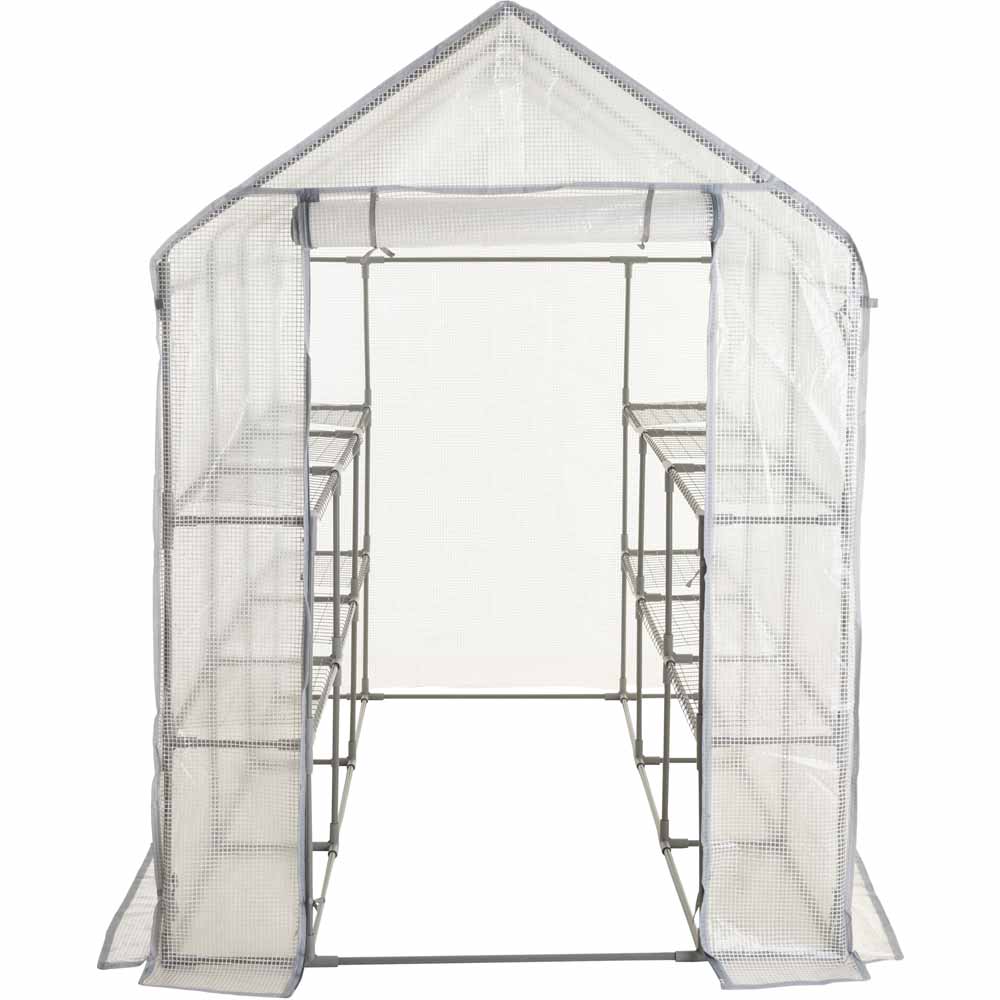 Wilko Large Walk In Greenhouse with 12 Metal Shelves Image 2