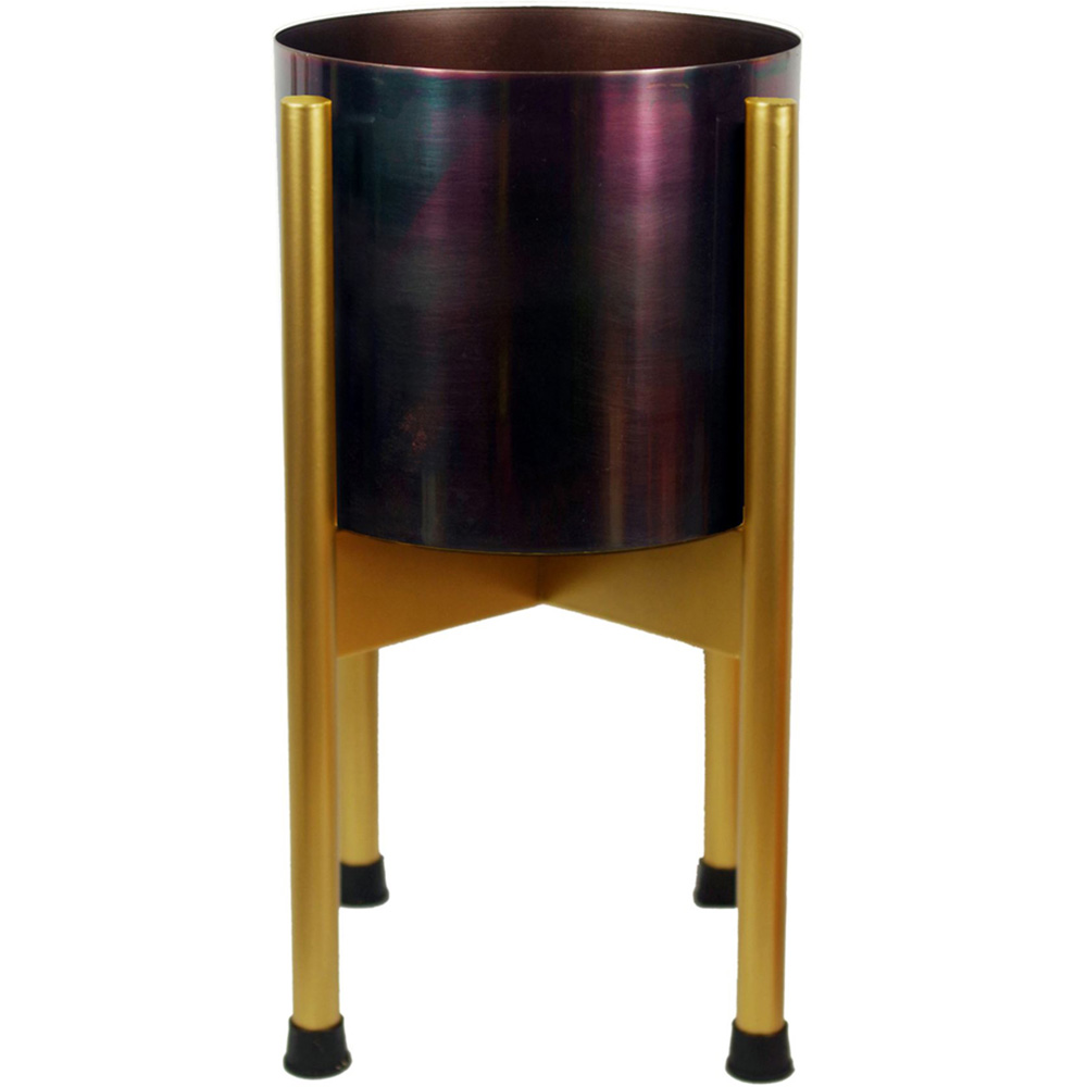 Leaf Medium Gold Metal Planter Stand and Iridescent Rainbow Planter Set 38.5 x 18cm Image 1