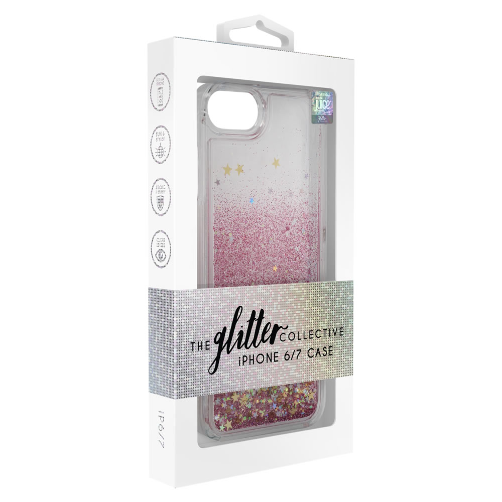 Juice The Glitter Collective Pink Glitter and Stars Phone Case Suitable for iPhone 6/7 Image