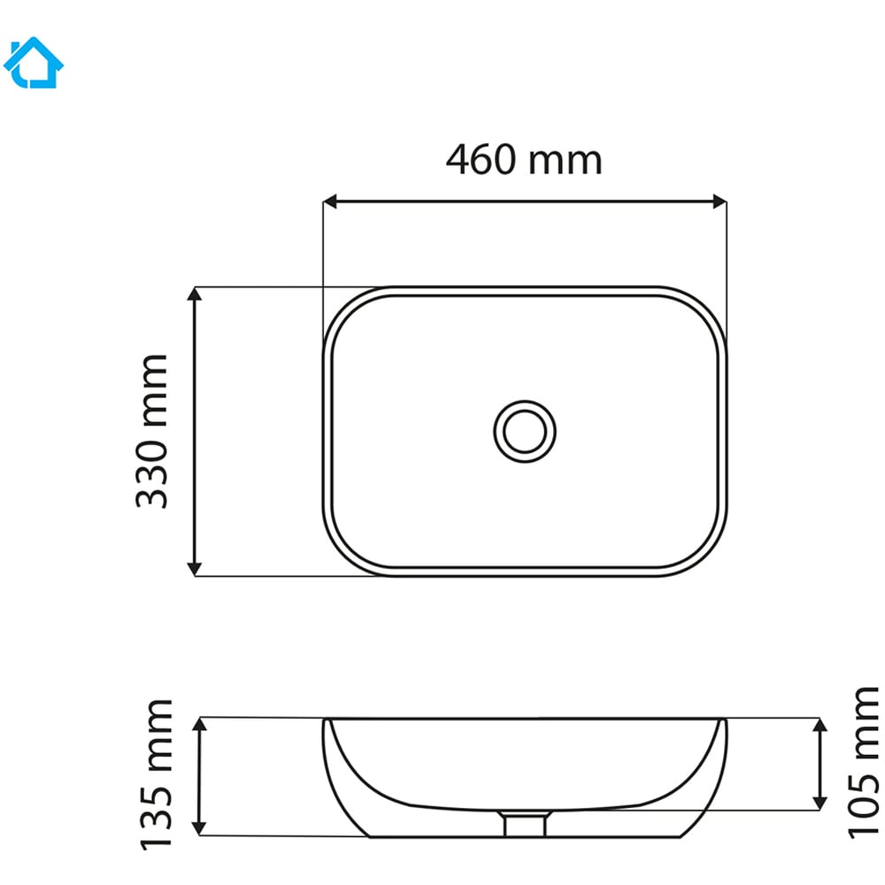 Limoge Black Marble Effect Oblong Countertop Basin 460mm Image 3