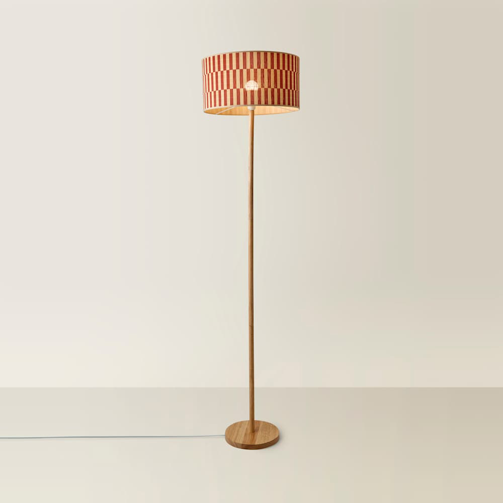 ValueLights Heather Orange Checkerboard Bamboo Shade Light Wood LED Floor Lamp with Bulb Image 4