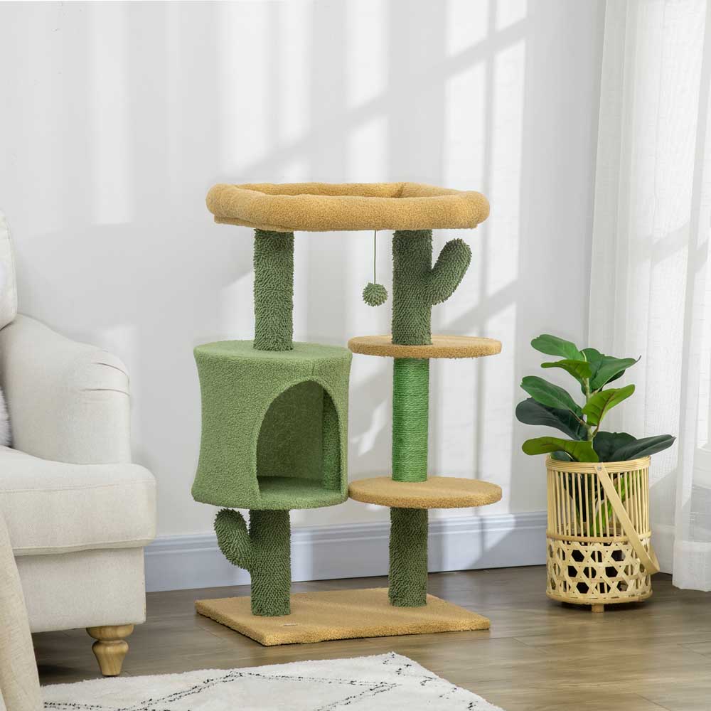 PawHut Green Multi Level Cat Activity Centre with Scratching Post Image 4