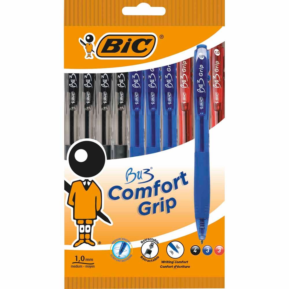 BIC BU3 Retract Ball Pen Grip Assorted 10 pack Image 1