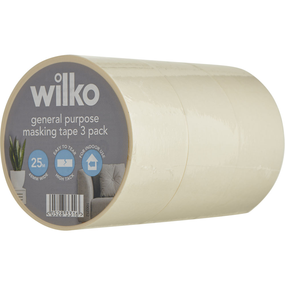 Wilko General Purpose Masking Tape 3 Pack 48mm x 25m Wilko