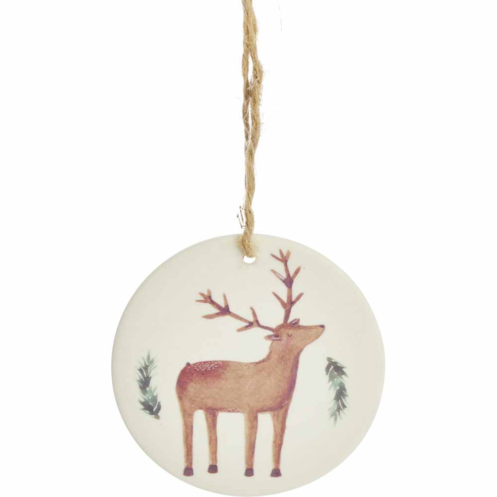 Wilko Midwinter Bear/Deer Ceramic Disk Christmas Tree Decoration Image 2