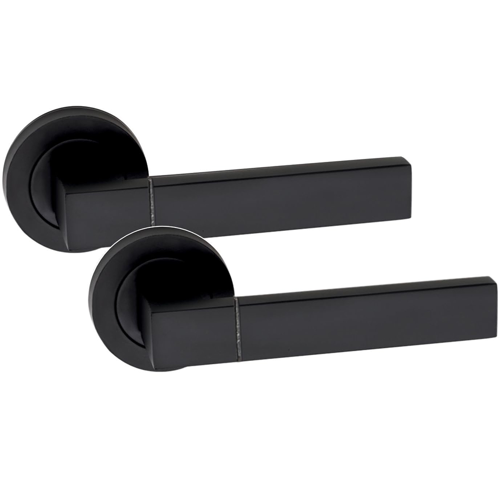 Golden Grace Capri Matt Black Door Handle Pair with Tubular Latch and Hinges 52mm Image 2