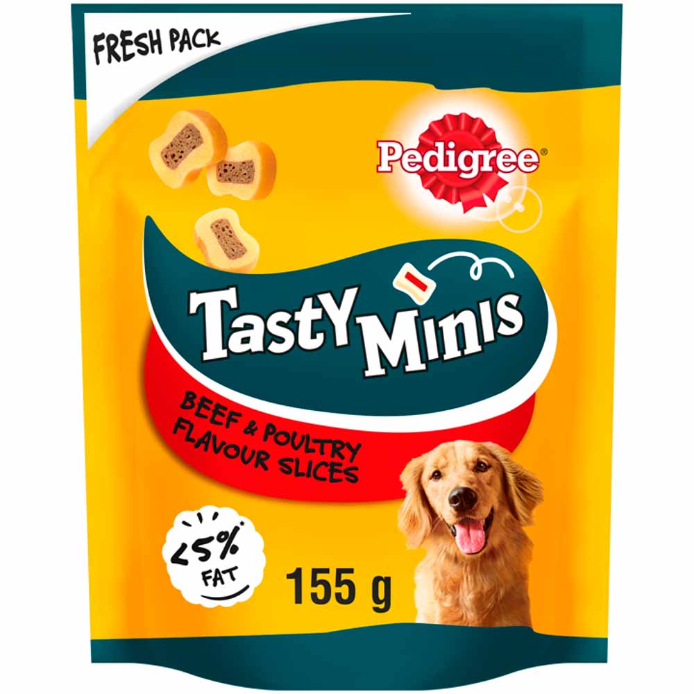 Pedigree Tasty Minis Dog Treats Chewy Slices with Beef and Poultry 155g Image 1