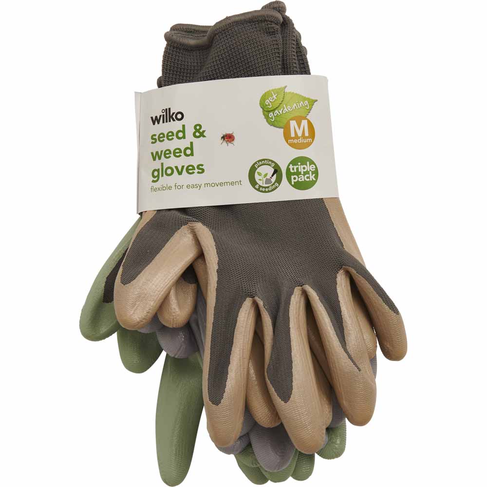 Wilko Medium Seed and Weed Garden Gloves 3 Pack Image 2