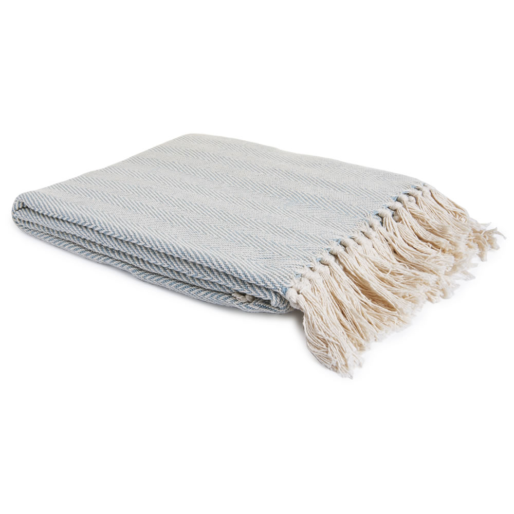 Wilko Herringbone Throw Duck Egg 127 x 152cm Wilko