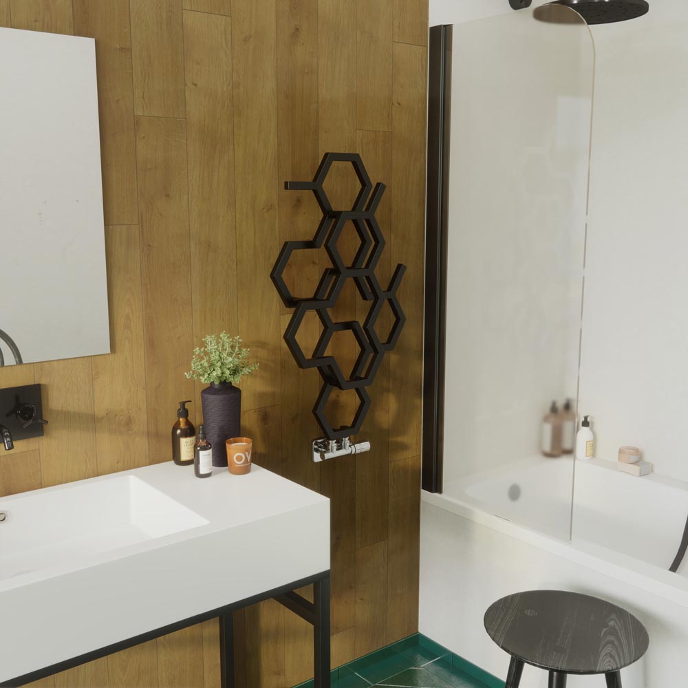 Terma Hex 846 BTU Matt Black Radiator 821 x 486mm Image 6