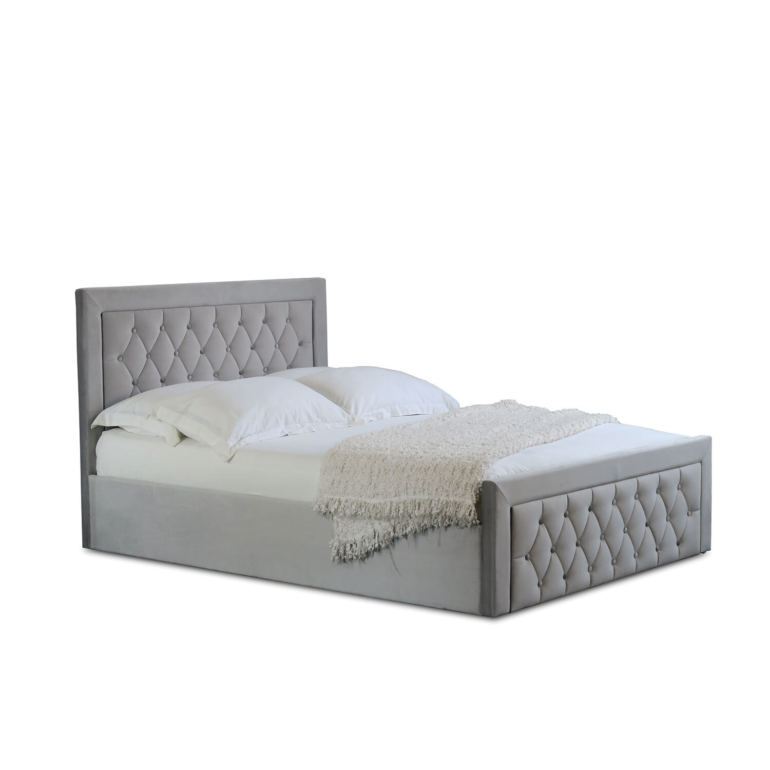 Mia King Size Grey Faux Brushed Velvet Ottoman Bed Image 2