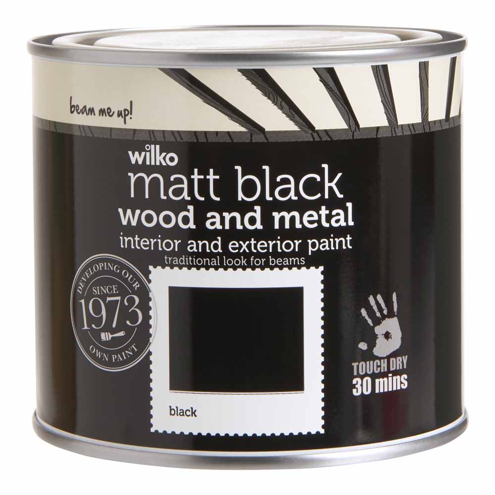 Wilko Black Quick Dry Matt Wood and Metal Paint 500ml Image 1