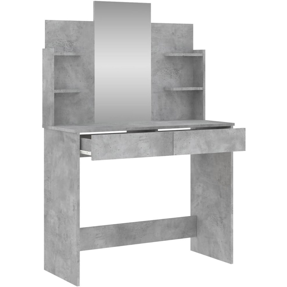 vidaXL 2 Drawer 4 Shelf Concrete Grey Dressing Table with Mirror Image 5