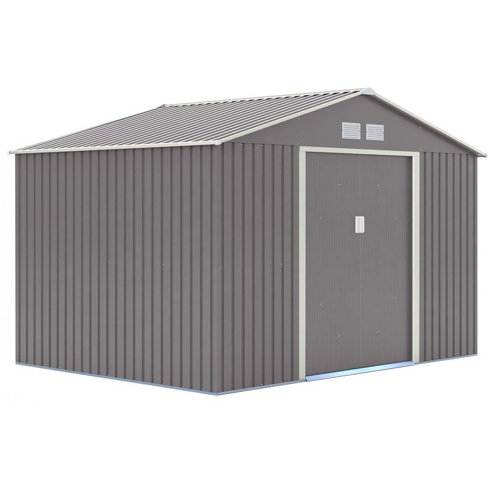 Rowlinson 10 x 8ft Grey Trentvale Apex Metal Garden Shed Image 1