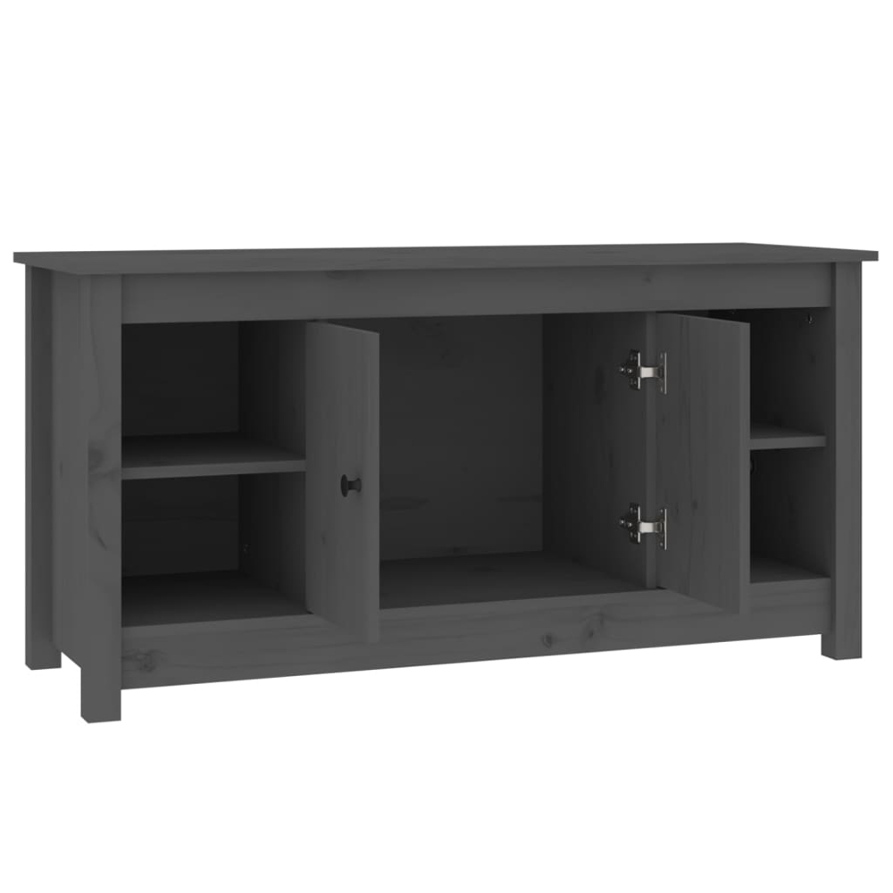 vidaXL 2 Door 4 Shelf Grey Solid Pine Wood TV Cabinet Image 3