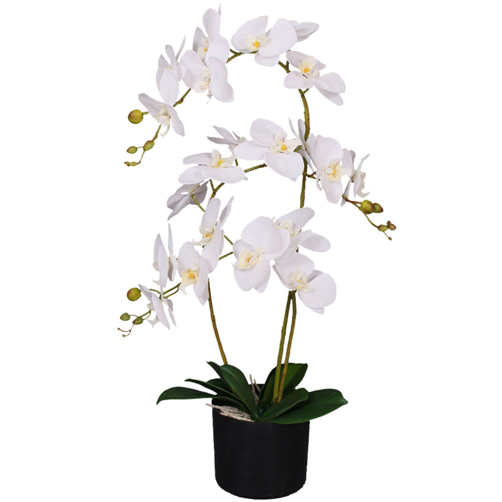 Leaf Soft White Orchid 3 Stems Artificial Plant Pot 65cm Image 1