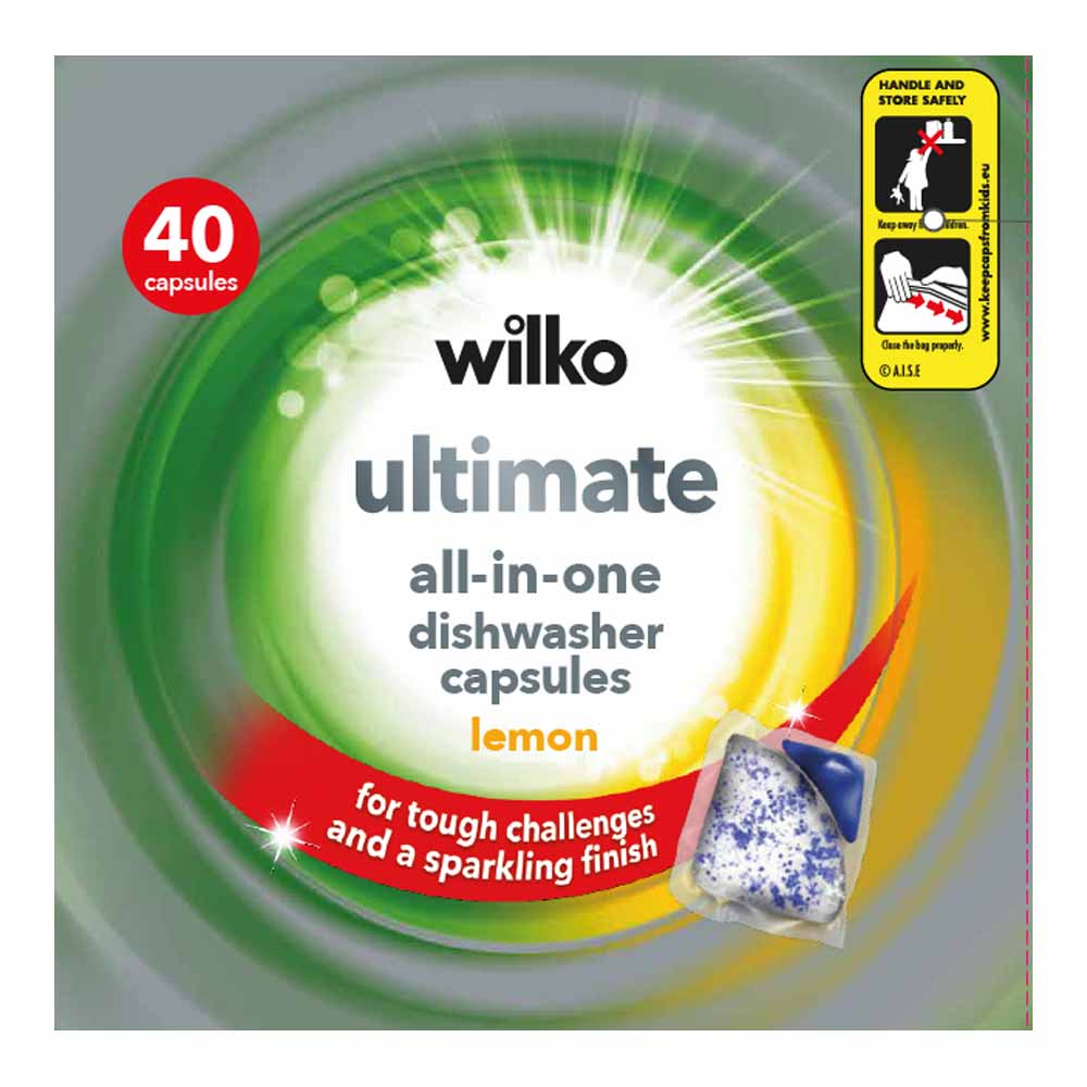 Wilko Ulutimate Dishwasher Tablets Lemon 40 caps Image 1