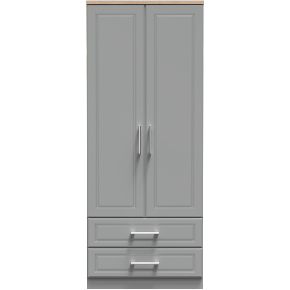 Crowndale Kent Ready Assembled 2 Door 2 Drawer Dusk Grey and Bardolino Oak Wardrobe Image 2