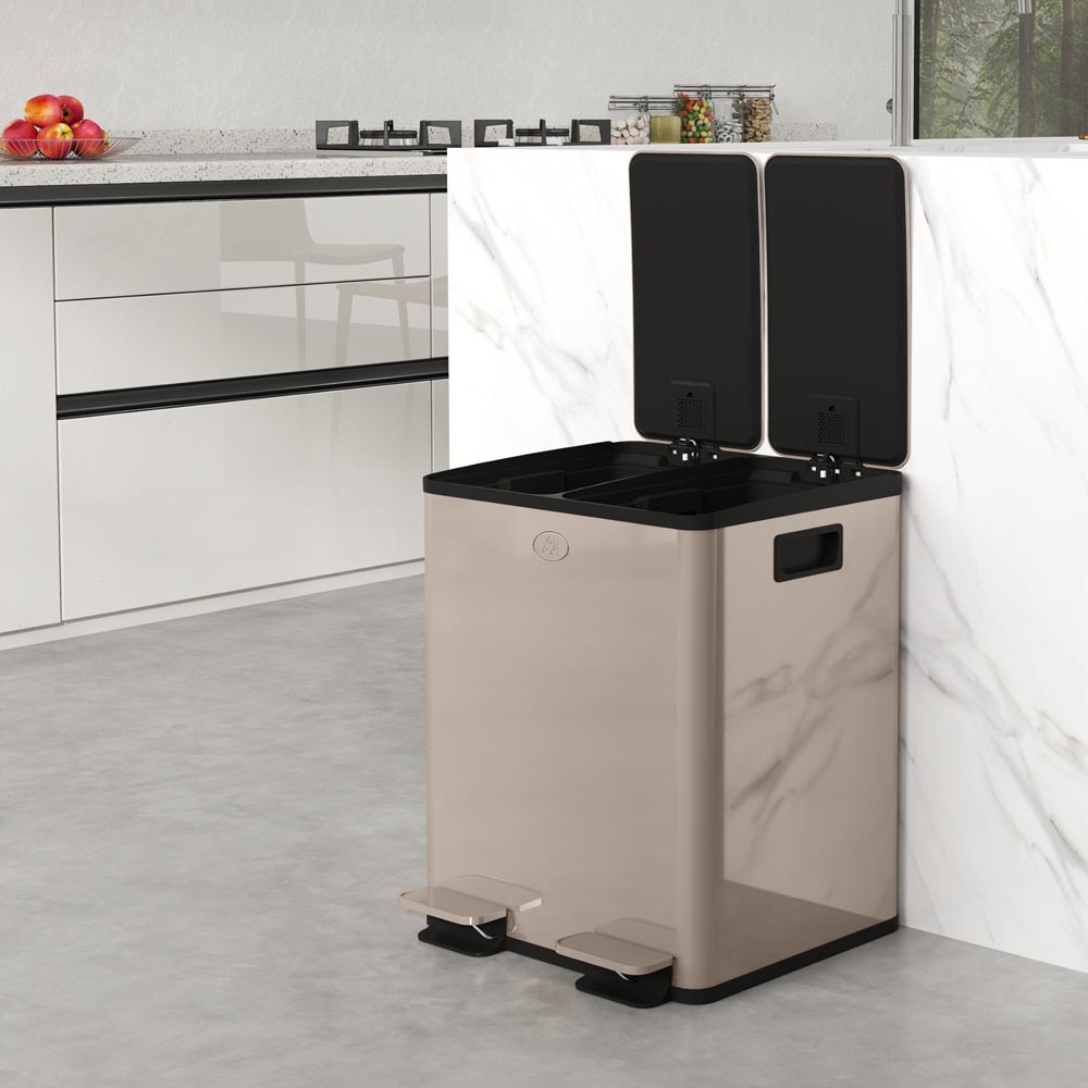 HOMCOM Golden Dual Compartment Pedal Kitchen Bin 40L Image 3