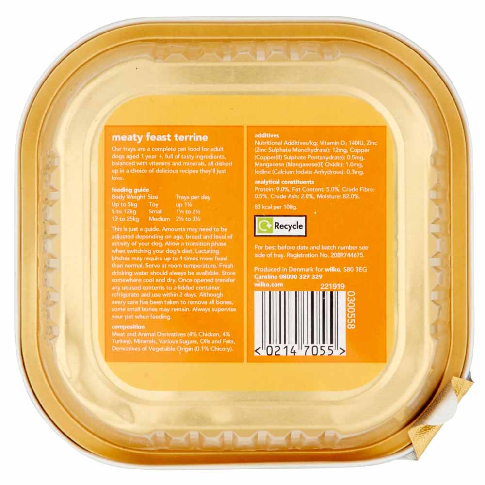 Wilko Turkey and Chicken Dog Food Tray 300g Wilko