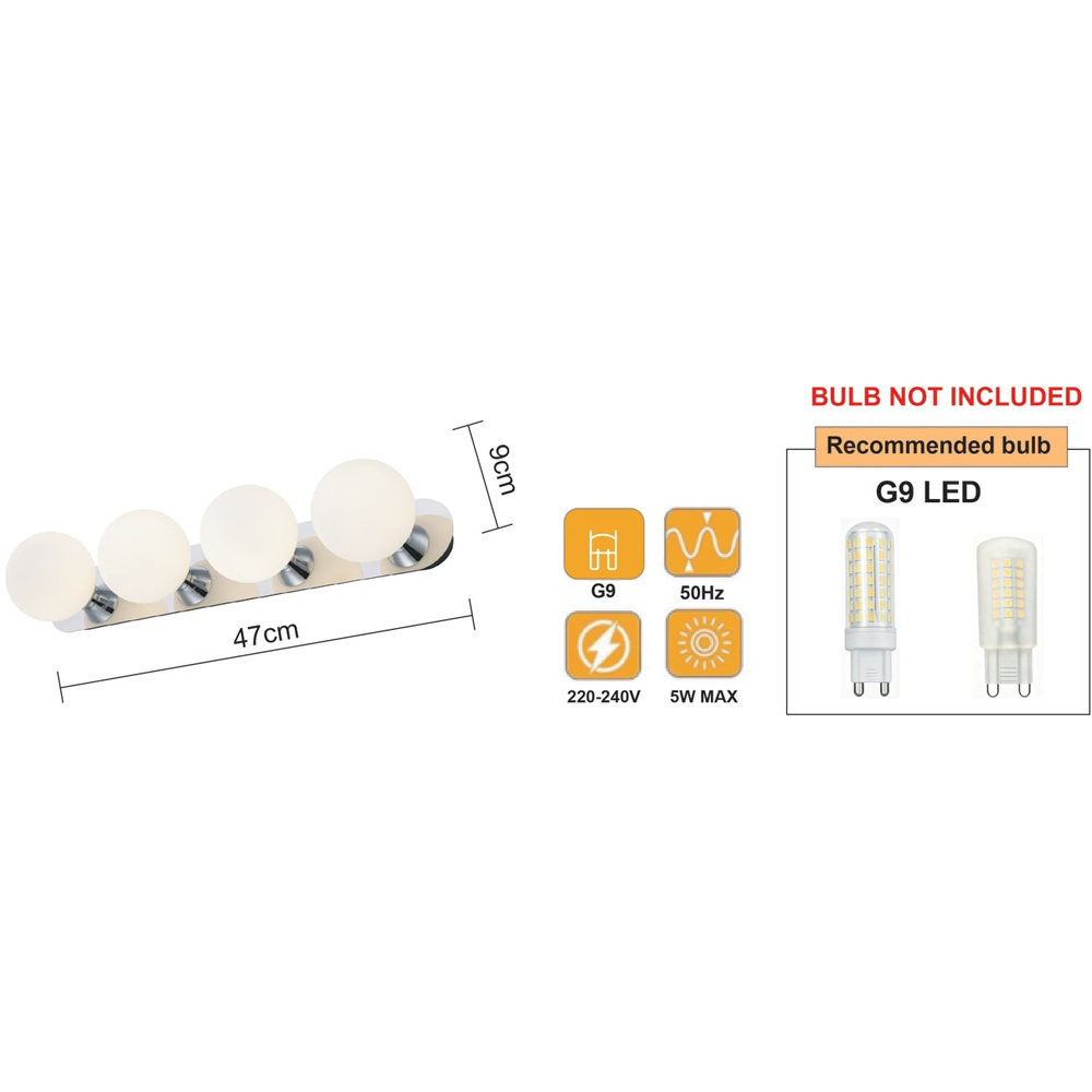 Cosylyte Bowen Bathroom 4 Light Classic Opal Glass Chrome Ceiling Flush Light Image 9