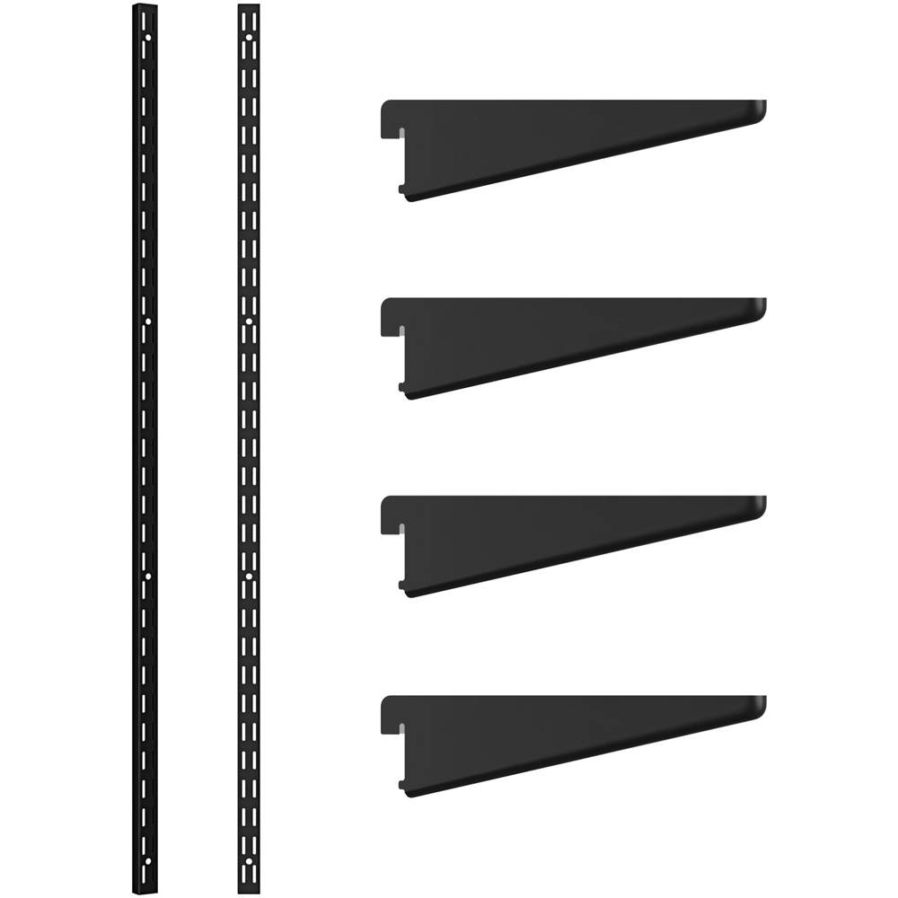 Rothley Matt Black Twin Slot Shelving Kit 10.5 inch Brackets and 63 inch Uprights Image 1