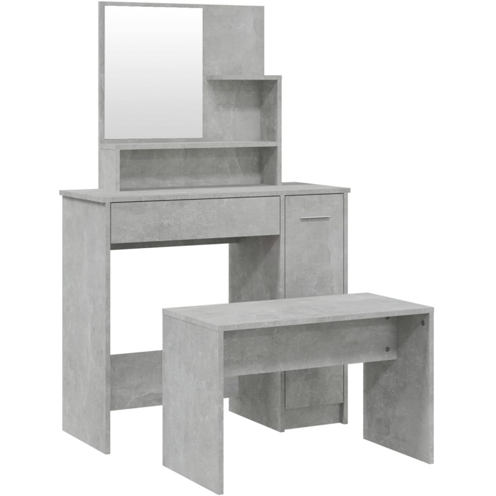 vidaXL Single Door Single Drawer Concrete Grey Dressing Table and Stool Set with Mirror Image 2