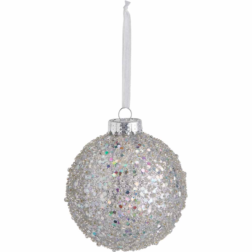 Wilko Glitters Sparkle Encrusted Christmas Baubles 10cm 4 Pack Image 2