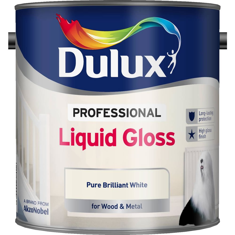 Dulux Professional Wood & Metal Pure Brilliant White Liquid Gloss Paint 2.5L Image 2