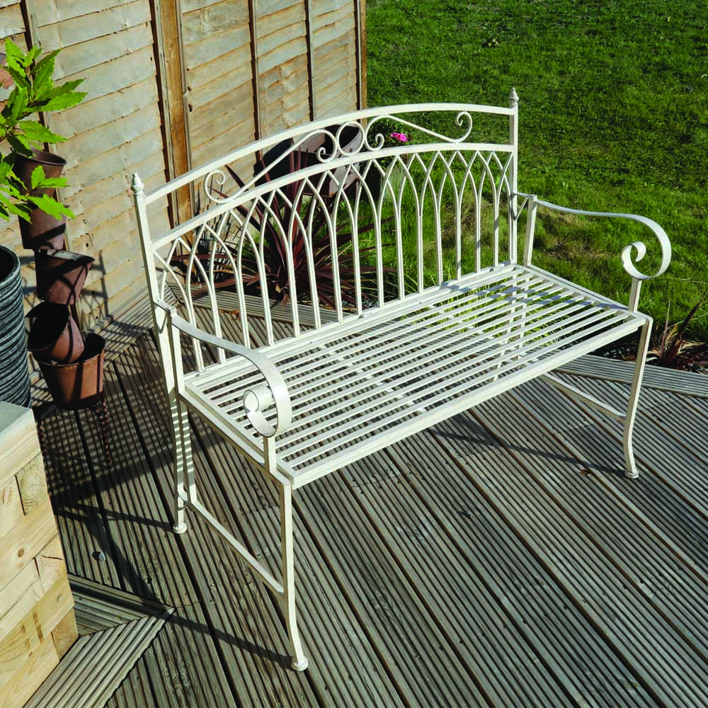 Charles Bentley Wrought Iron White Bench Image 1