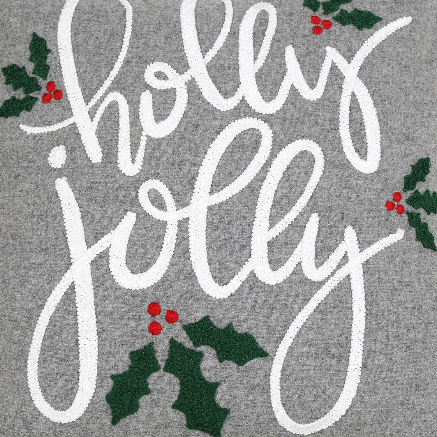Holly Jolly Embroidered Cushion  - Grey Image 2
