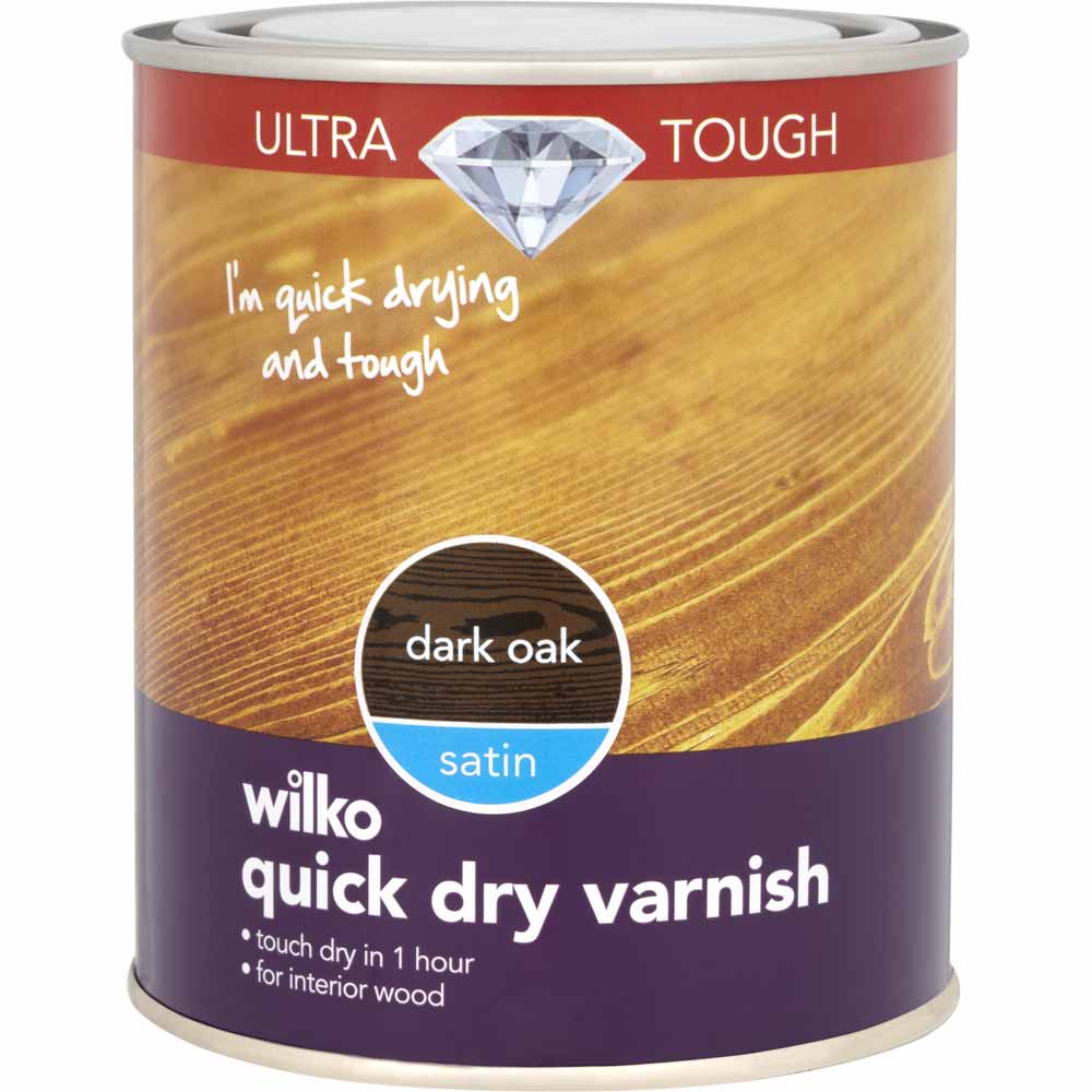 Wilko Ultra Tough Quick Dry Satin Varnish Dark Oak 750ml Image 1