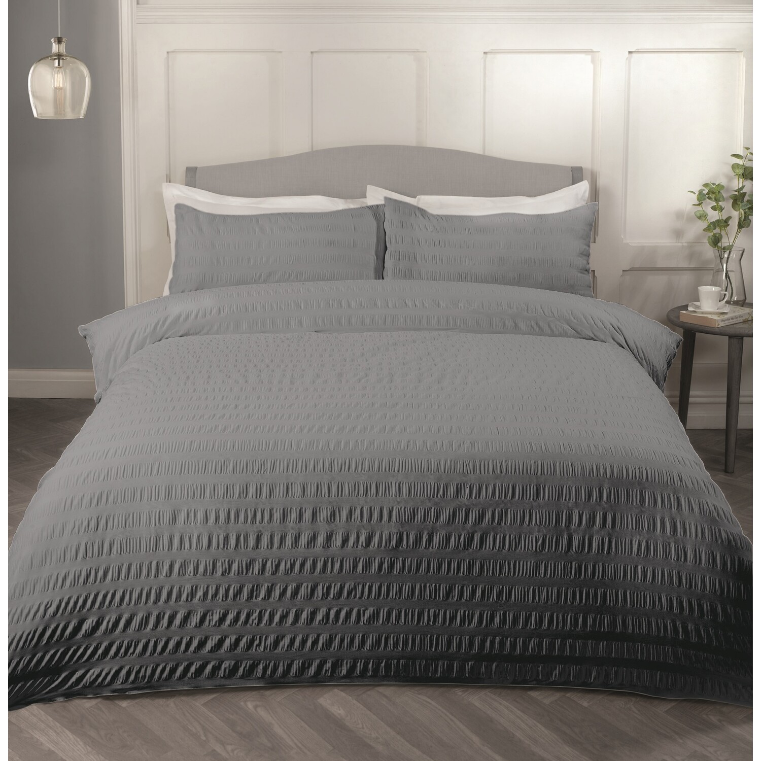 Divante Super King Charcoal Seersucker Duvet Set Image 1