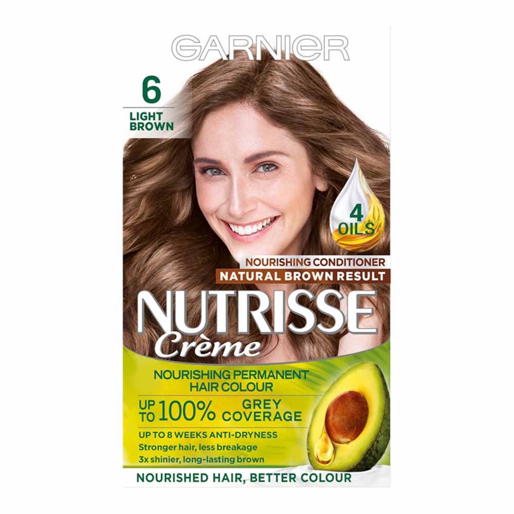 Garnier Nutrisse 6 Light Brown Permanent Hair Dye | Wilko
