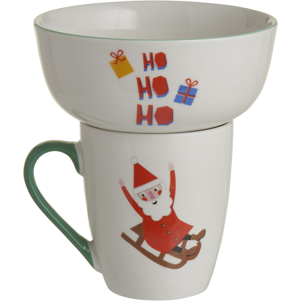 Wilko Santa Print Stacking Mug and Bowl Set Image 2