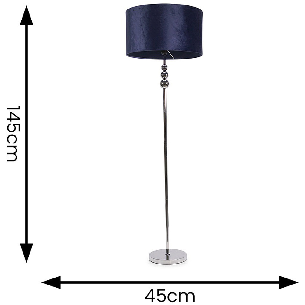 ValueLights Marissa Reni Navy Blue Velvet Shade and Chrome Ball LED Floor Lamp Image 7