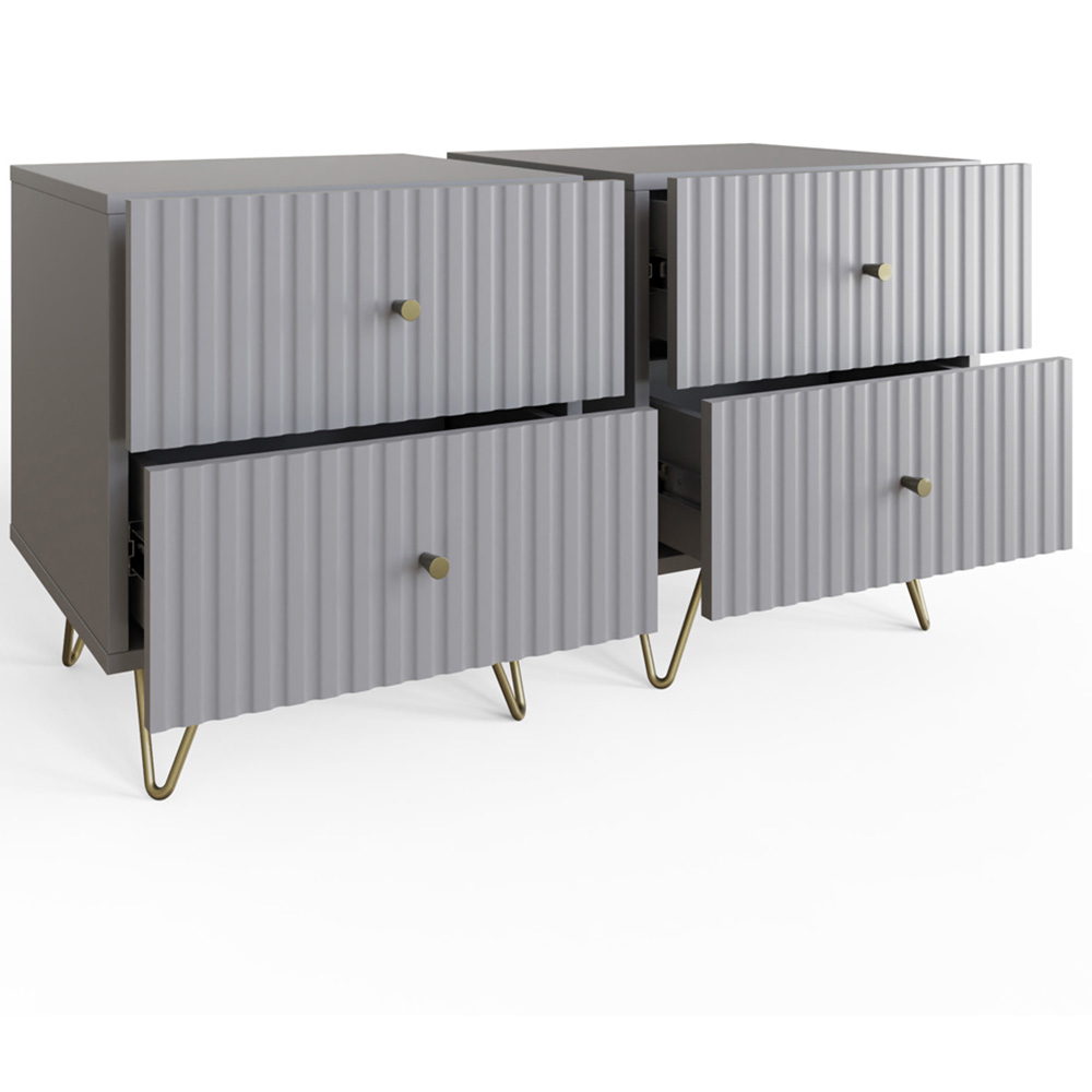 GFW Thalia 2 Drawer Grey Bedside Table Set of 2 Image 4