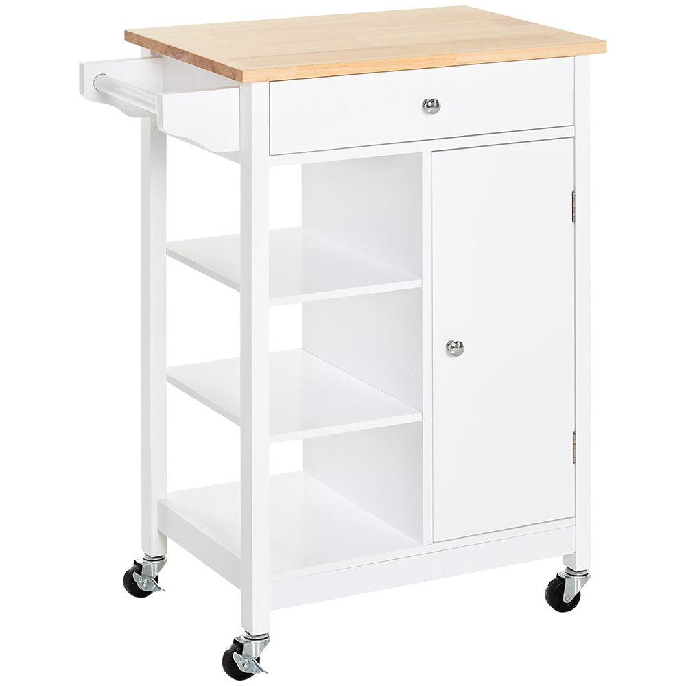 Portland White and Wood Rolling Kitchen Trolley Image 1