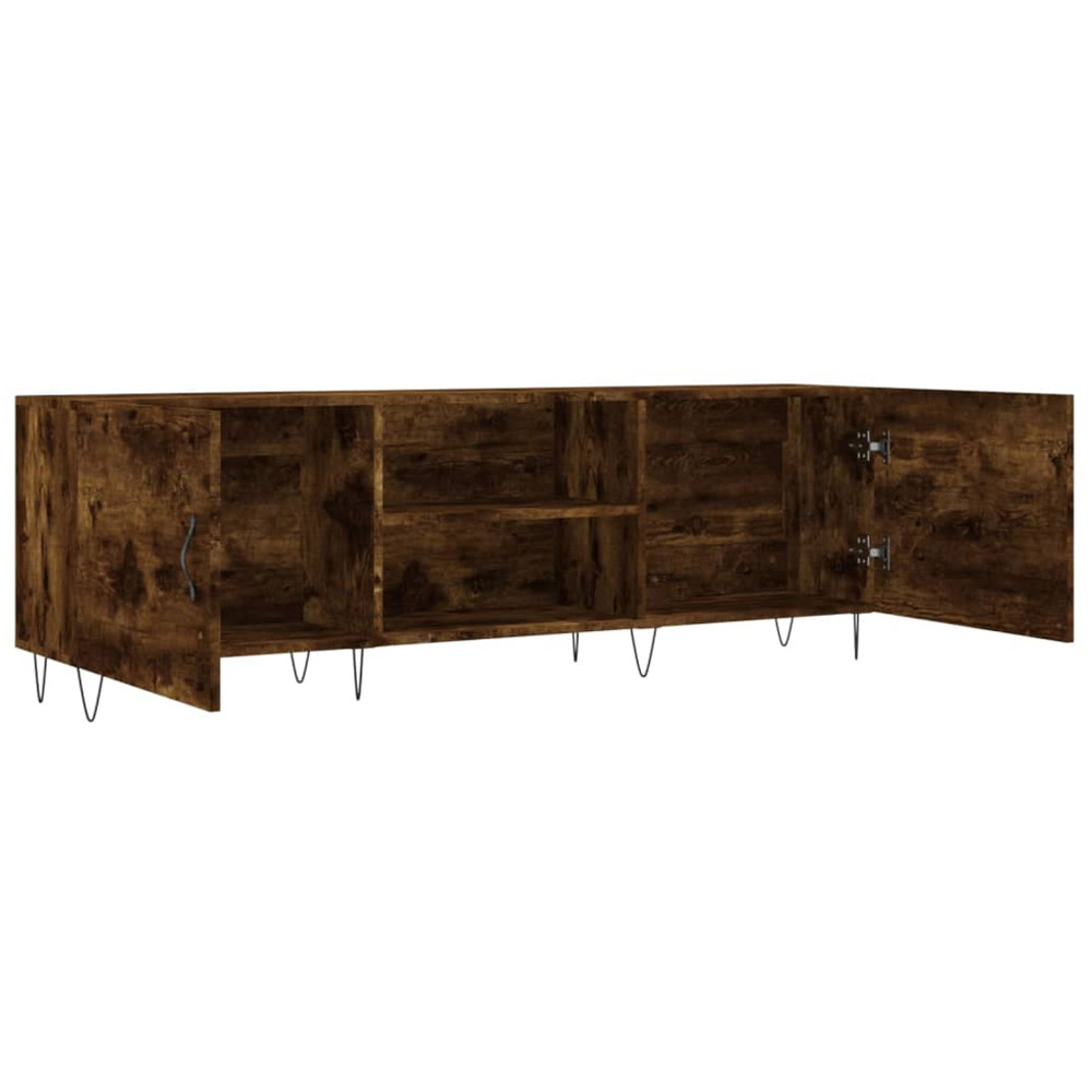 vidaXL 2 Door 2 Open Shelf Smoked Oak TV Cabinet with Black Metal Legs Image 6